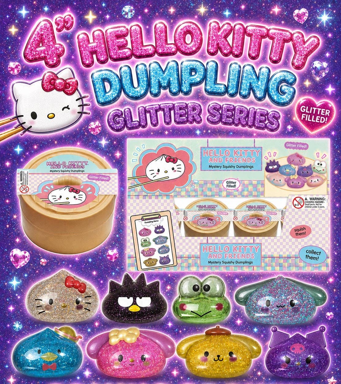 Hello Kitty And Friends Mystery Glitter Squishy Dumpling